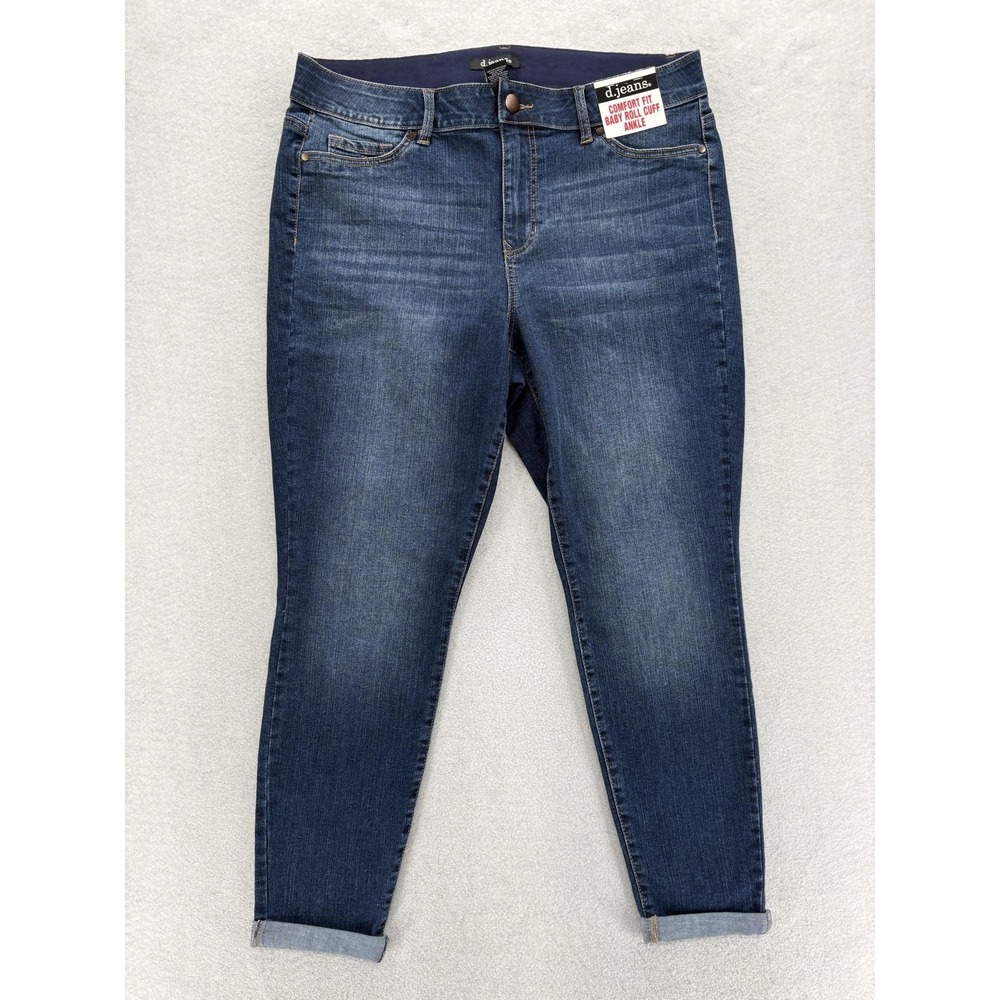D. Jeans Baby Roll Cuff Ankle Jeans Womens 16W Blue Med Wash High Rise Preppy